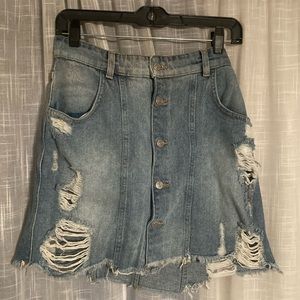 Free People distressed denim jean skirt, women’s size 12